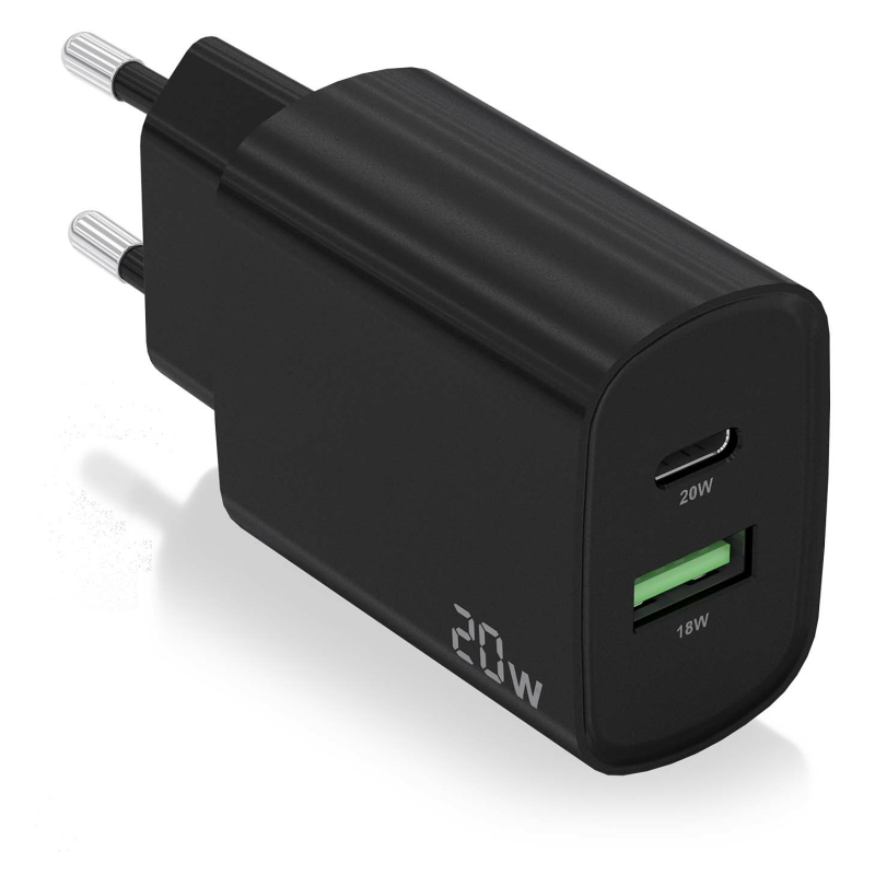 CARGADOR AISENS 20W 1XUSB C PD30 1XUSB A QC30 NEGRO