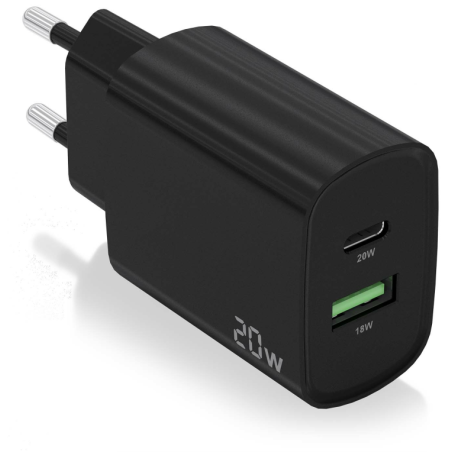 CARGADOR AISENS 20W 1XUSB C PD30 1XUSB A QC30 NEGRO