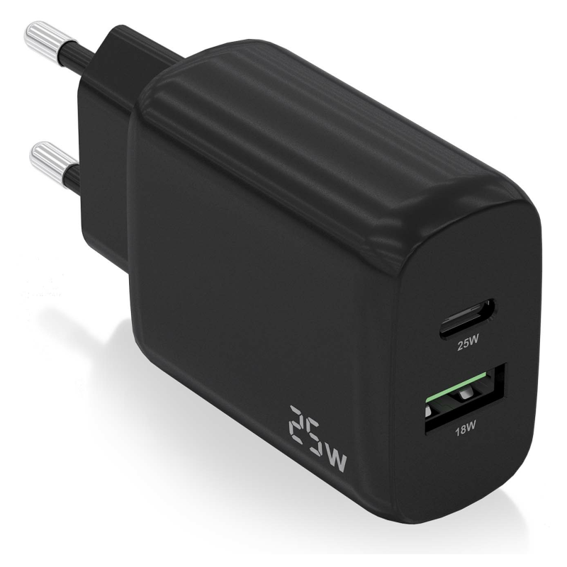 CARGADOR AISENS 25W 1XUSB C PD30 1XUSB A QC30 NEGRO