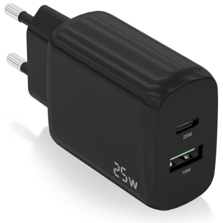 CARGADOR AISENS 25W 1XUSB C PD30 1XUSB A QC30 NEGRO