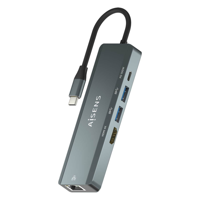 HUB AISENS 5 EN 1 USB C A 1XHDMI 1XRJ45 2XUSB 1XPD 15CM