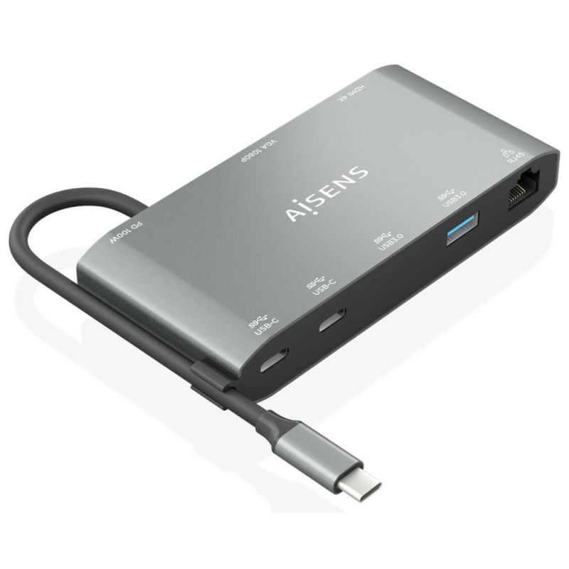 USB C DOCK AISENS 8 EN 1 HDMI VGA RJ45 2XUSB A 2XUSB C 5G USB C PD