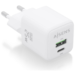 CARGADOR AISENS GAN 25W 1XUSB C PD30 QC40 1XUSB A QC30 BLANCO
