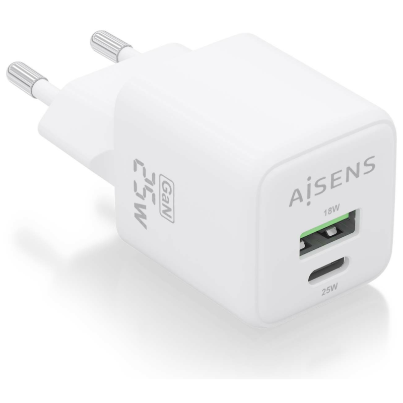 CARGADOR AISENS GAN 25W 1XUSB C PD30 QC40 1XUSB A QC30 BLANCO