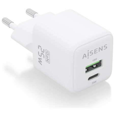 CARGADOR AISENS GAN 25W 1XUSB C PD30 QC40 1XUSB A QC30 BLANCO