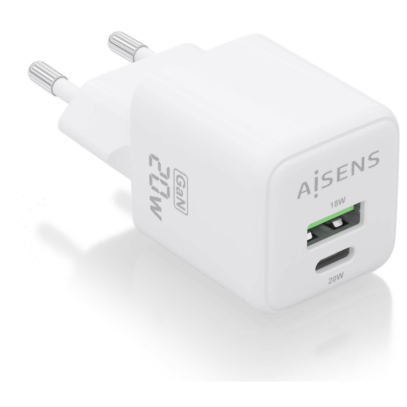 CARGADOR AISENS GAN 20W 1XUSB C PD30 QC40 1XUSB A QC30 BLANCO