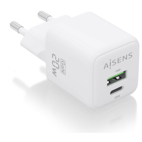 CARGADOR AISENS GAN 20W 1XUSB C PD30 QC40 1XUSB A QC30 BLANCO