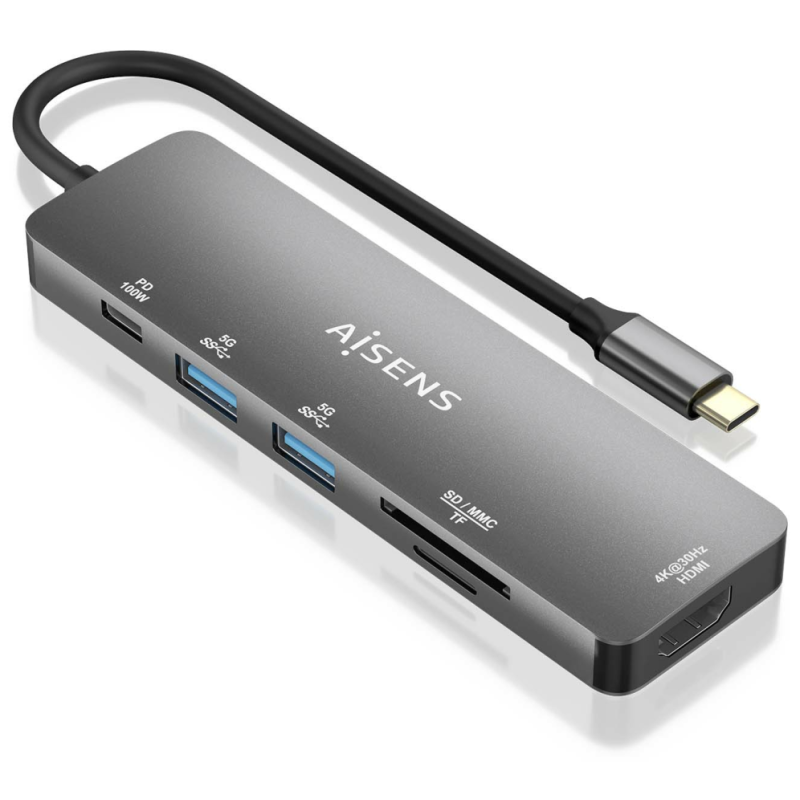 USB C DOCK AISENS 6 EN 1 USB C A 1XHDMI 2XUSB A 1XUSB C PD 100W 15CM