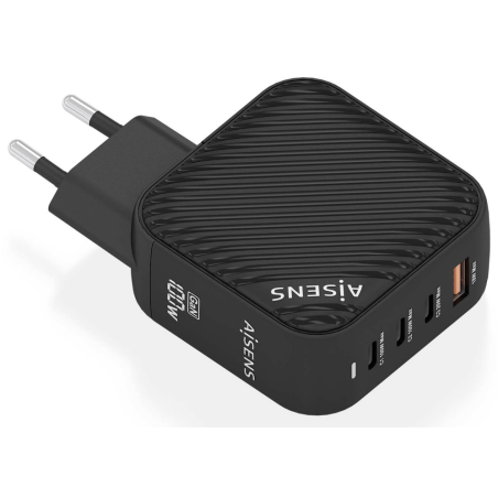 CARGADOR AISENS GAN 100W 3XUSB C PD30 QC40 1XUSB A QC30 NEGRO
